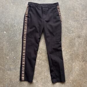 Zara Black Trouser Pants Women’s Size XS Ankle Length Cheetah Print Accent